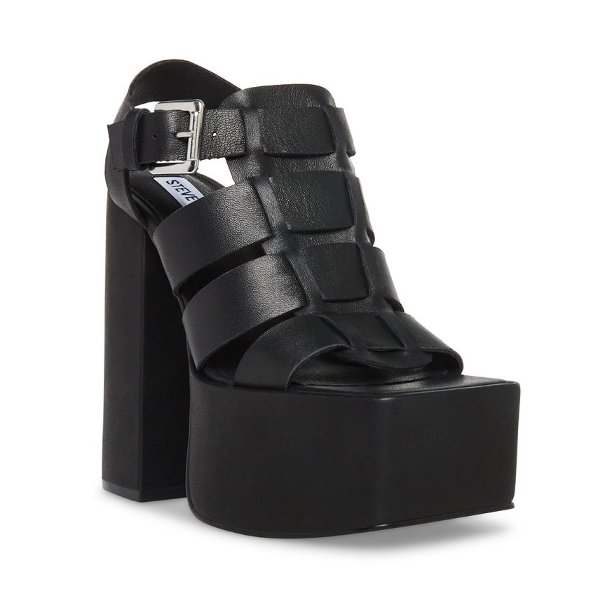 Black Steve Madden Tranquil Leather Women's Platform Sandals | PH 0653ZCN